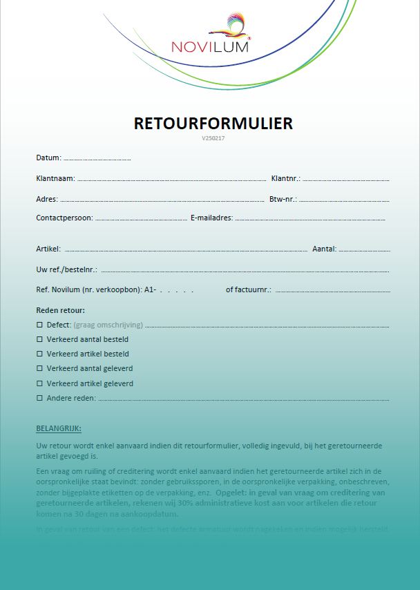 Retourformulier afb klvl2